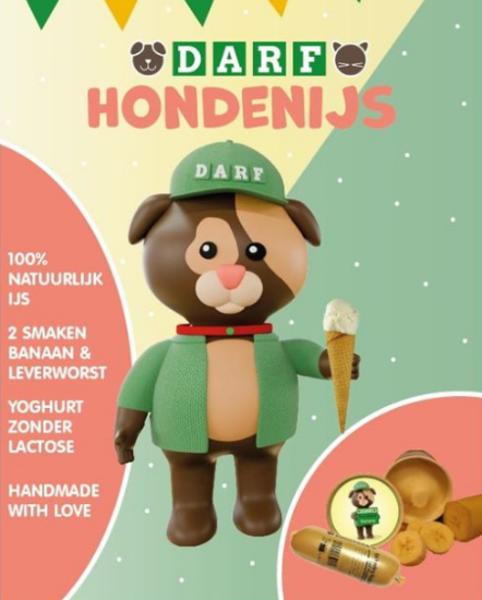 Een doosje kalfsleverworstijs voor honden van Darf