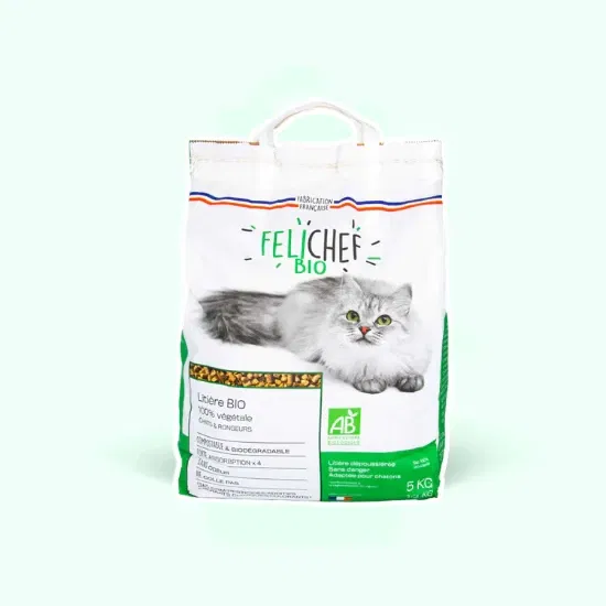 Een tien kilogram zak biologische plantaardige katten- en knaagdierenbak vulling van Felichef