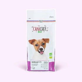 Een vijf kilogram zak biologische hondenvoeding voor kleine honden van Canichef