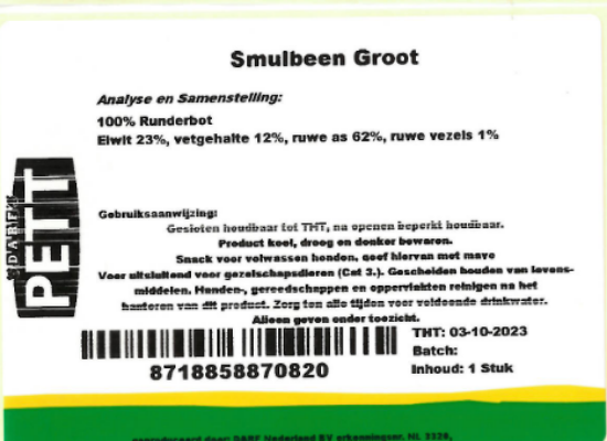 Een etiket van rund smulbeen groot van Darf