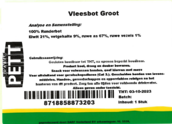 Een etiket van snack rundervleesbot groot van Darf