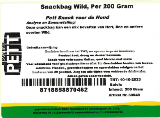 Een etiket van snackbag wild van Darf