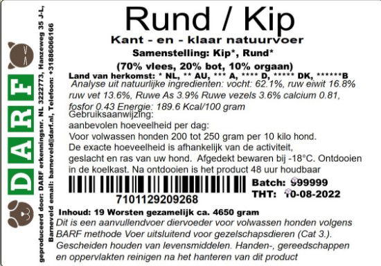 Een etiket van DARF Rund Kip
