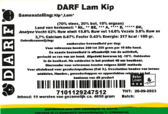 Een etiket van DARF Lam Kip