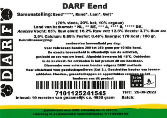 Een etiket van DARF Eend